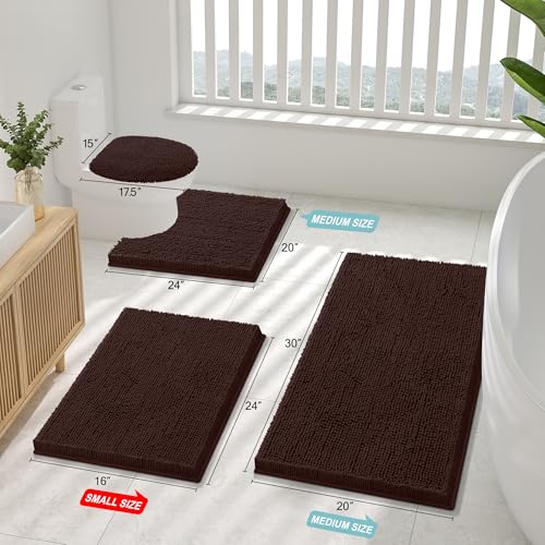 Smiry Luxury Chenille Toilet Rugs U-Shaped 20x20, Soft Absorbent Non-Slip Contour Bathroom Rugs for Toilet, Machine Washable Contoured Bath Mats, Brown - color: Brown, size: 20" X 20" Contour Rug