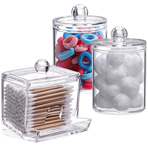 Tbestmax Plastic Qtips Holder Bathroom Container, 10/7 OZ Cotton Ball/Swabs Dispenser, Apothecary Jar Organizer for Storage 3 Pcs - color: Group A-Clear