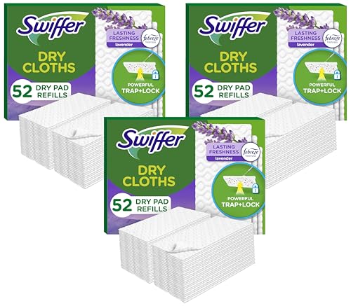 Swiffer Sweep + Mop, Dry Pads Refill, Floor Cleaner for Dirt, Dust, Hair, Cleaning Cloths for Mopping Home, Bathroom, Kitchen, Dust Mop, Floor Duster, Lavender, 52ct (Pack of 3) - size: 52 Count (Pack of 3)