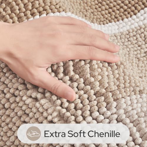 HOMEIDEAS Beige Bathroom Rugs Set of 2, Thick Absorbent Chenille Bath Mats, Non-Slip Soft Shaggy Rugs for Bathroom Floor, 20" x 32" & 17" x 24" - color: Beige