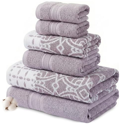 Modern Threads Monroe 6-Piece 100% Cotton Towel Set – Reversible Yarn Dyed Jacquard & Solid – Includes 2 Bath Towels, 2 Hand Towels, 2 Washcloths – Absorbent, Quick Dry, Soft & Durable – Orchid - color: Orchid, style: Modern