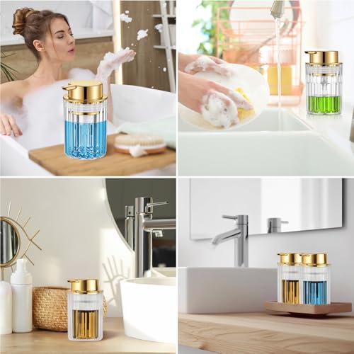 Potchen 2 Pcs Refillable Foaming Hand Soap Dispenser 10 oz Plastic Dispenser Pump Lotion Foaming with Silver Pump for Bathroom Vanities Kitchen(Gold) - color: Gold