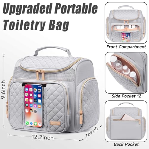 Tealari Large Toiletry Bag for Women Men,Bathroom Bag,Water Resistant Shower Bag,Makeup Bag,Portable Shower Caddy for College Dorm,Hanging Travel Toiletry Bag with Transparent Waterproof Phone Pocket - color: Light Gray-1