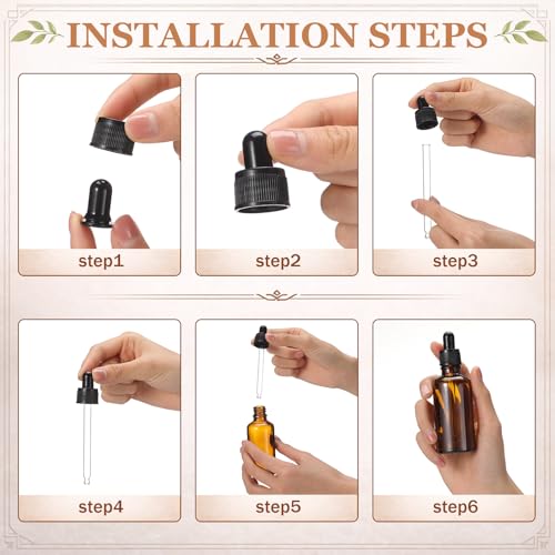 48 Pcs Amber Glass Jars and Dropper Bottles Set, 2 oz Cream Jars with Black Lids 1.7 oz Amber Dropper Bottles, with Label and Mini Spatula, for Essential Oil, Lotions, Massage Oil, Spa Salon - color: Amber