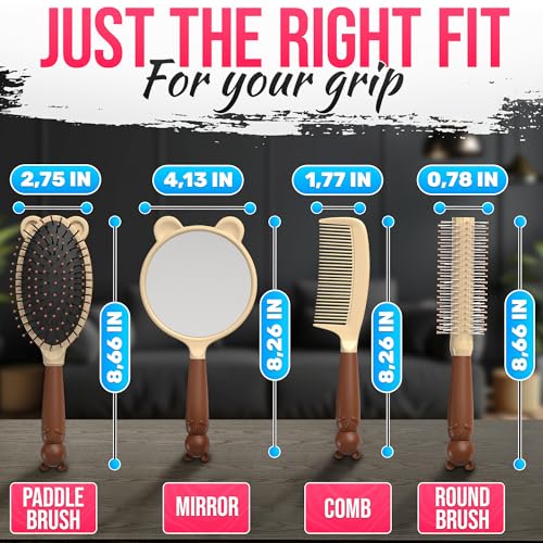 4 Pcs Hair Detangler Brush Set - Cute Combo of 3 Brush for Thick Hair and Mirror, Adorable Cat Design, Convenient Size & Ergonomic Handle | For Daily Use at Home and Travel, Suitable for Any Curl Type - color: 4 Pcs Cat Design Hair Detangler Brush Set