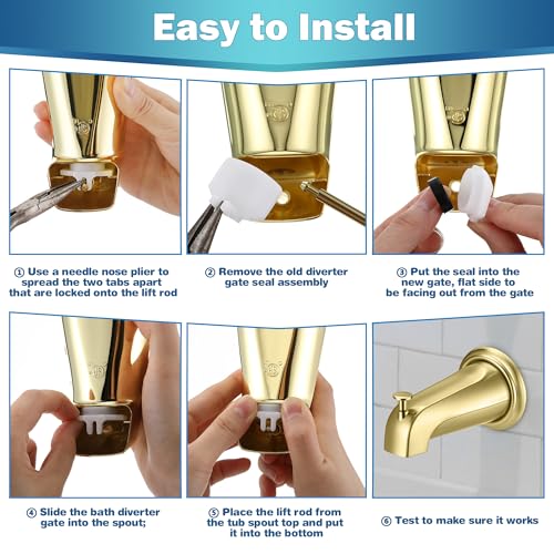 Enhon 2 Set Tub Spout Diverter Repair Kit, Includes 2 x Diverter Valve Stems, 2 x Cup Seals and Gates, Bathroom Shower Bathtub Leaky Faucet Repair Replacement Parts (Polished Brass,Classic) - color: Polished Brass