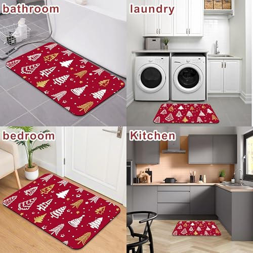 Identiy Christmas Bath Mat, Red Christmas Trees Bathroom Rug, Soft Super Absorbent Machine Washable Quick Dry and Non-Slip Bathtub Mat for Tub Shower Bathroom Floor 17"x29.5" - color: Red Christmas Trees