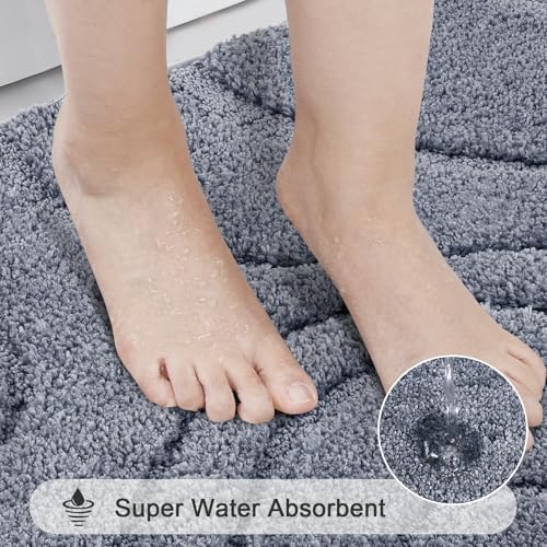 HEBE Bathroom Rugs Sets 5 Piece, Soft Absorbent Microfiber Bath Mat for Bathroom, Non Slip Washable Bath Rug Set with Toilet Cover, Bath Runner and U-Shaped Contour Toilet Rug, Dark Grey - color: Dark Grey, size: 18"x26"+20"x32"+20"x48"+U20"x24"+Cover19"x