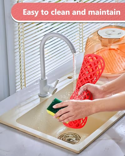 2 Pack Silicone Sink Protectors for Kitchen Sink, Trellis Pattern 13 x 11 Inches Sink Mat, Non-Slip and Durable Sink Protector Silicone, Rear Drain, Red - color: Red