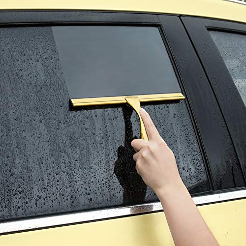 HIWARE All-Purpose Shower Squeegee for Shower Doors, Bathroom, Window and Car Glass - Brass, Stainless Steel, 10 Inches - color: Brass, size: 10-Inch