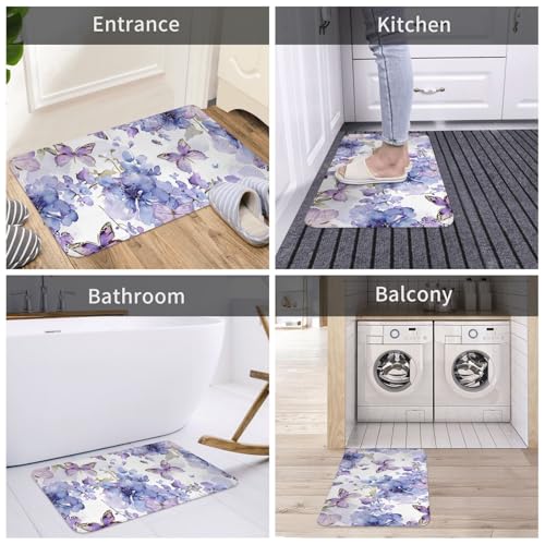 Bath Mat Flower Butterfly Purple Floral Watercolor Butterflies Quick Dry Bathroom Rugs Non Slip Absorbent Shower Flannel Rug Floor Mat for Bathroom,Bathtub,Sink,Bedroom,16"X24" - color: Cay10