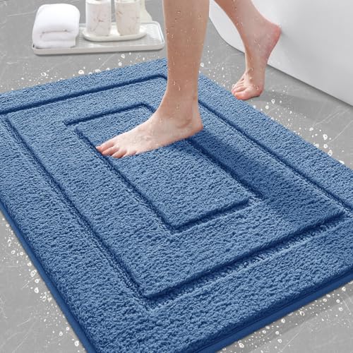 IM HOME Bathroom Rugs, Ultra Soft Plush Fluffy Microfiber Absorbent Bath Mat, Non-Slip Backing, Machine Washable Bath Mats for Bathroom Floor, Tub and Shower, Blue/32"x20"/Bordered - color: A-blue, size: 1'8" x 2'8" (Rectangular)