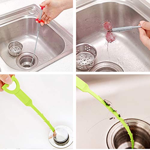 Drain Cleaner Tool, 6 Pack Hair Clog Remover for Sink, 24 Inch Tube Drain Cleaning Tool - style: Green 5pcs Sink Snake+Steel Claw