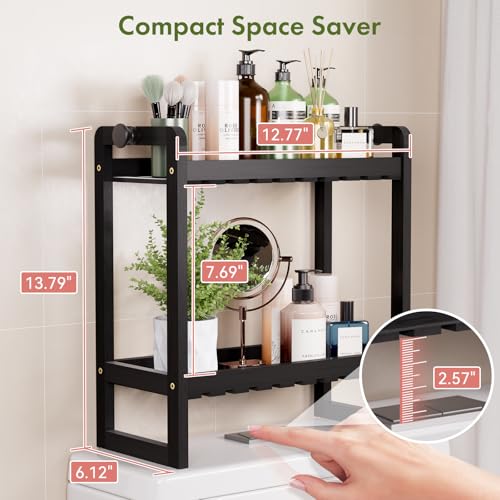 AmazerBath Bamboo Over The Toilet Storage Shelf - 2-Tier Bathroom Organizers and Storage Shelves, 2 in 1 Dual Stable Above Over Toilet Bathrooms Shelf Home Storages Rack for Small Bathroom, Black - color: Black, size: 2-Tier