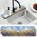 2 Pcs Kitchen Sink Splash Guard Faucet Mat Oil Painting of a Flower Bush Faucet Mat for Sinks Absorbing Drying Mats for Kitchen Bathroom, 23.6x5.5inch - color: Oil Painting of a Flower Bush