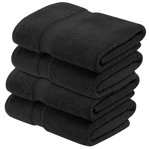 BLUENILEMILLS BNM Madeline Egyptian Cotton Heavyweight Towels, Ideal for Shower, Spa, 800 GSM Bath Towels, Highly-Absorbent, Luxury Bathroom Essentials, Ultra-Soft Plush, Bath Towel Set of 4, Black - color: Black, size: Bath Towel 4-Pack