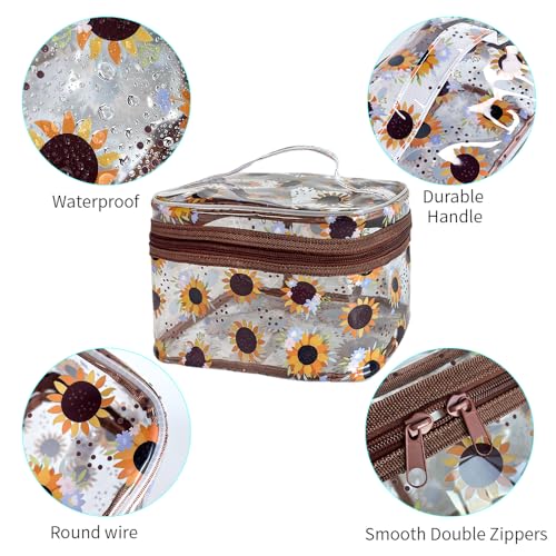 Clear Printed Sunflower Cosmetic Bag and Travel Pouch with Handle-Durable PVC Material,Versatile,Zipper Design for Smooth Sliding-Ideal for Makeup,Travel Essentials (Yellow Sunflower) - color: Yellow Sunflower