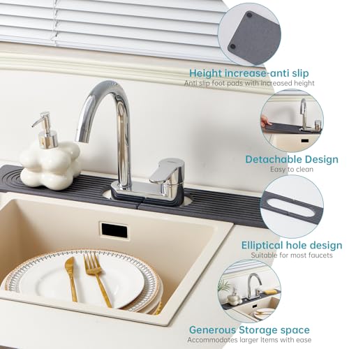 Stone Faucet Mat for Kitchen Sink Oval Hole Bathroom sink splash guard | Water-Absorbing Diatomite Stone Drying Mat & Sink Protectors Absorbent Stone Tray for Bathroom Counter, Oval Hole 6.5" x 2.5" - color: Dark Gray