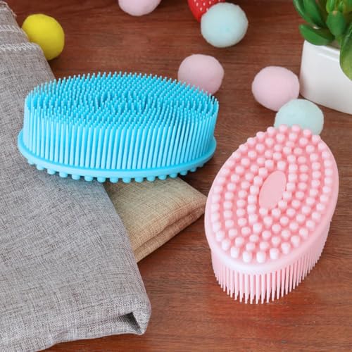 Silicone Body Scrubber Set, 2 Pack Shower Exfoliating Brushes, Pink and Blue