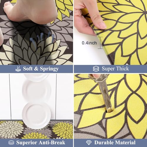 HEBE Anti Fatigue Kitchen Rugs Sets of 2, Non Slip Kitchen Mats for Floor, Waterproof Cushioned Comfort Standing Carpet for Kitchen Sink, Home Office, Laundry Room - color: Bright Yellow, size: 17.3"x48"+17.3"x28"-0.4"Th