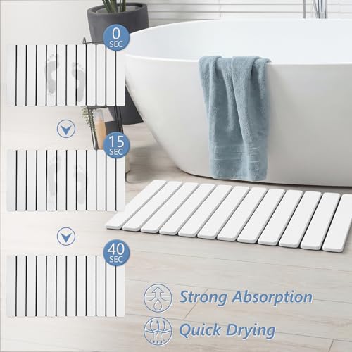 AWW Foldable Stone Bath Mat, Diatomaceous, 31.5"x15.7", White | Quick-dry surface, super absorbent, easy-clean finish, non-slip mat included, and compact storage for small bathrooms - color: White, size: 31.5" x 15.7"
