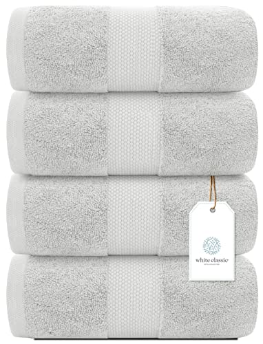 White Classic Luxury Bath Towels Set of 4 Large - 700 GSM Cotton Ultra Soft Bath Towels 27x54 | Highly Absorbent and Quick Dry | Hotel Towels for Bathroom Luxury, Plush Shower Towels, Silver - color: 06: Silver