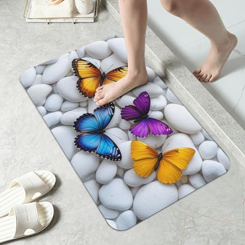 Butterfly Bath mats Quick Dry Absorbent Bath Rugs Rubber Non Slip Bath Mat for Bathroom Floor Tub Shower Sink 16"×24" - color: Butterfly, size: 16"x24"