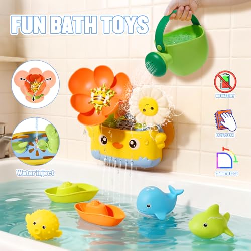Toddler Bath Toys for Kids Ages 1-3 | Safe & Fun Mold Free Baby Bath Toys | Interactive Bath Toys with Blooming Flower with Watering Can Bathtub Water Toys for 1+ Year Old Great for Girls Shower Gifts - style: Bath Toys with Boats