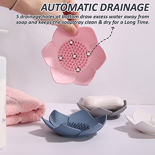 2 Pack Silicone Soap Tray Dishes Soap Holder Saver Draining Bathroom Shower Sink Bathtub - color: 2 Pack, Pink + Blue