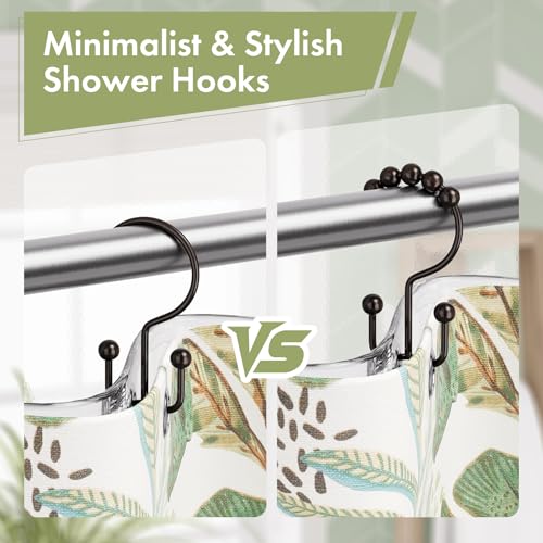 Amazer Shower Curtain Rings, Rust-Resistant Metal Double Shower Hooks for Curtain Rolling Shower Curtain Hooks Rings Shower Rings for Bathroom Shower Curtain Rod, Bronze, Set of 12 Rings - color: Bronze, style: Modern - Double Hooks