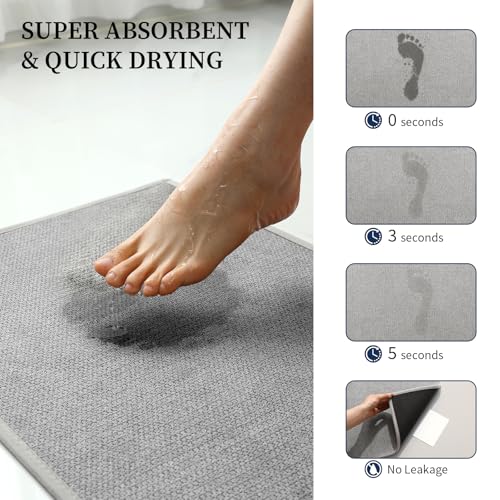 YIHOUSE Gray Bathroom Rugs Sets 3 Piece, Quick Dry Thin Bath Mat with Toilet Rug, Non Slip Absorbent Machine Washable, Bath Runner Rugs for Bathtub Sink Home Decor - color: Grey, size: 17"x24"+17"x47"+17.5"x24"U