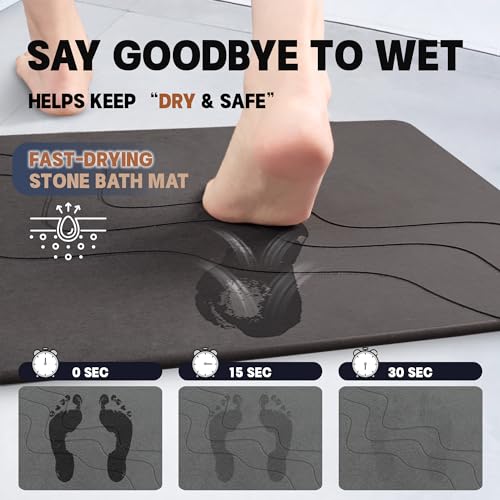Stone Bath Mat,Diatomaceous Earth Shower Mat,Fast-Drying Stone Bathroom Floor Mat,Absorbent Non-Slip Diatomite Mats for Bathtub,Grey Marble - color: Grey Marble-24*16-1 Pack