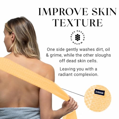 Sima Brand Exfoliating Washcloth Face & Body Scrub Towel - Japanese Exfoliating Towel with Hexagon Fibers, Body Scrubber with 2 Sides for Scrubbing & Washing, Extra Long Body Towels (Yellow) - color: Yellow