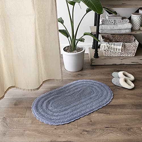 DII Crochet Collection Reversible Bath Mat, Large Oval, 21x34, Stonewash Blue - color: Stonewash Blue, size: 1'9" x 2'10" (Oval)