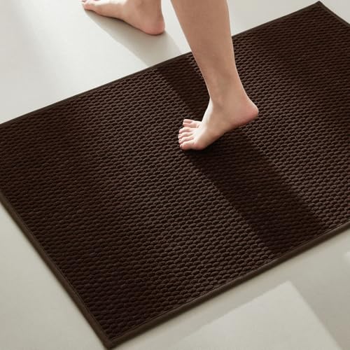 TYUU Bathroom Rugs Non Slip Washable, Super Absorbent Thin Bath Mat Quick Dry Low Pile Bathroom Rug, Brown 24"x36" - color: Brown01, size: 2' X 3' (Rectangular)