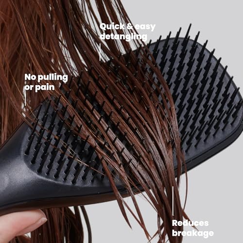 Tangle Teezer Ultimate Detangler Brush, Straight to Wavy, Liquorice Black | Patented two-tier, regular-flex teeth reduce breakage & split ends on wet or dry hair; Shower-friendly hairbrush for all ages - color: Liquorice Black