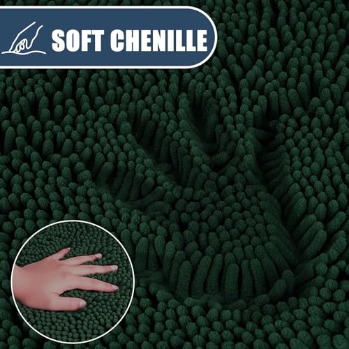 Bathroom Rugs Sets 3 Piece with Adjustable Toilet Seat Cover 19.5"x 18.5" Machine Washable Bath Rug Set with TPR Non Slip Rubber Backing Solid Bath Mat Set for Luxury Bathroom Decoration - color: Dark Green