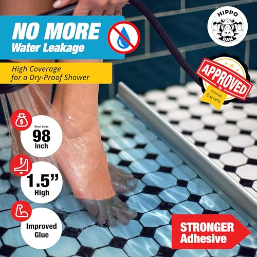 Shower Threshold Water Dam Barrier 98" - White Collapsible Shower Water Blocker - Shower Guard for Walk in Shower - Water Guard Stopper for Floor - Shower Dam - 1.5" Tall - By Hippo Dam - color: White, style: 98 In