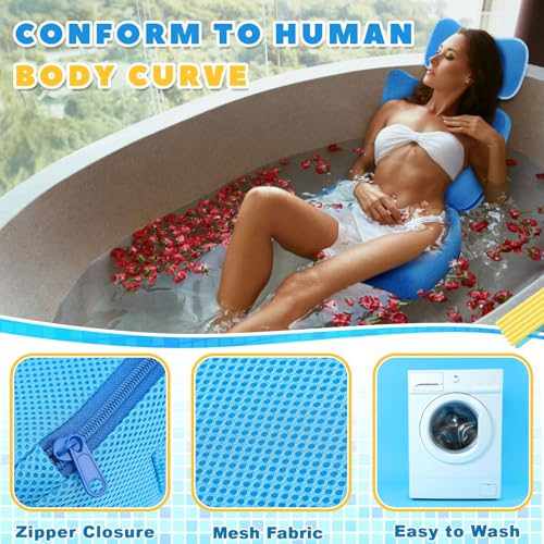 Yerliker 2 Pcs Foldable Hot Tub Booster Seat for Adults Adjustable 2 Heights up to 6.3" with Bath Pillow Weighted Spa Cushion Mesh Inflatable Hot Tub Seat Accessories for Spa Bathtub Pool