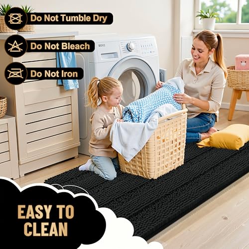 OLANLY Thick Bathroom Rugs 36x24, Extra Soft Absorbent Chenille Striped Bath Rugs, Rubber Backing, Machine Wash Dry, Bath Mats for Bathroom Floor, Tub and Shower, Home Decor Accessories, Black - color: Black, size: 36" X 24"
