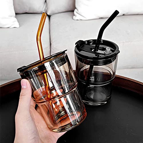 BLUEPOLAR 13 oz Tumbler Water Glass, Water Bottle with Straw and Dustproof Lid, Coffee Ice Cup Double Wall Insulated Glass Cup (Amber-4pack) - color: Amber-4pack