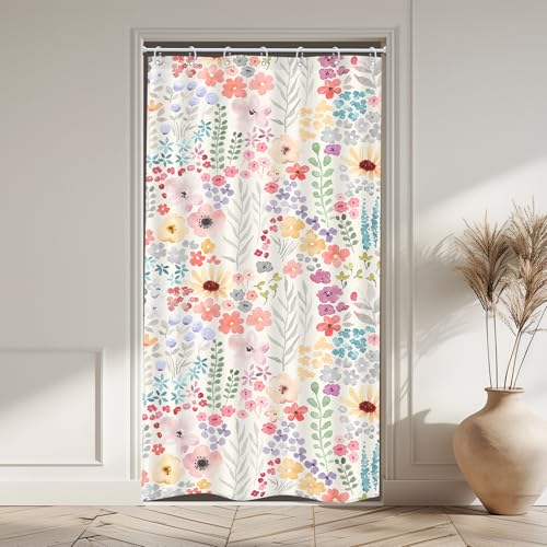 Riyidecor Small Stall RV Colorful Floral Shower Curtain for Bathroom Decor 36Wx72H Boho Wildflower Watercolor Plant Leaves Botanical Girls Art Printed Fabric Polyester Waterproof 7 Pack Plastic Hooks - color: A-pink, size: 36"W x 72"L (Pack of 1)