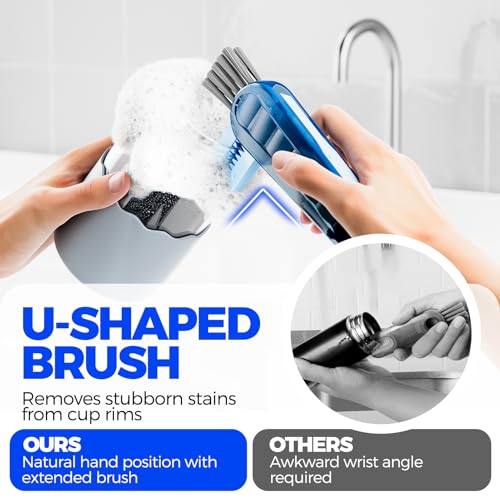 6 Pack Holikme 4 in 1 Cup Lid Cleaning Brush Set with 3 Straws, Multifunctional Bottle Brush, Silicone Cup Lid Gap Cleaner, Bristle Crevice Cleaning Brush, Flat End Brushes, Navy & Black & Olive - color: Navy & Black & Olive