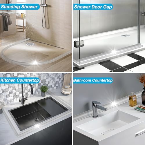 98Inch Shower Threshold Water Dam, Self-Adhesive Silicone Shower Barrier Water Stopper Shower Door Bottom Seal Strip Shower Splash Guard for Bathroom Kitchen Bathtub - color: Transparent, style: 98 inch