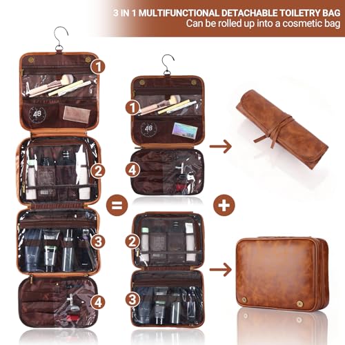 OXYEFEI Personalized Hanging Travel Toiletry Bag Gift for Men,Engraved Initial PU Leather Mens Large Toiletry Travel Essential Organizer Dopp Kit Shaving Bag for Him Birthday (Z, Light Brown) - style: Z