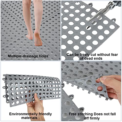 16 Pack 11.8" x 11.8" Interlocking Rubber Floor Tiles Soft PVC Non Slip Shower Floor Mat Pool Bathtub Drain Tiles for Flooring, Drainage Mats for Pool, Deck, Patio, Basement, Kennel, Poultry, Grey - color: Grey - 16pcs