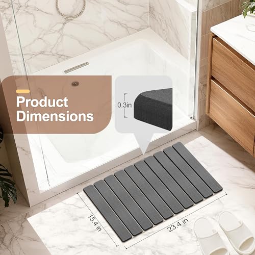 Foldable Stone Bath Mat,Diatomaceous Earth Shower Mat,Non-Slip Quick Dry Bath Mat for Bathroom,Super Absorbent Stone Bathroom Mat,Naturally Easy to Clean,23.4"x 15.4",Gray
