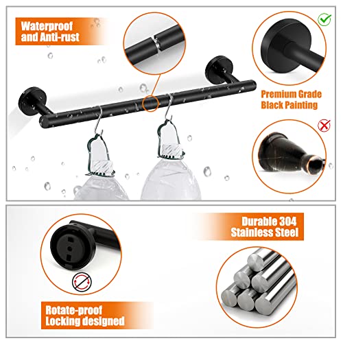 Tudoccy 5-Pieces Matte Black Bathroom Hardware Set SUS304 Stainless Steel Round Wall Mounted - Includes 24" Hand Towel Bar, Toilet Paper Holder, 3 Robe Towel Hooks, Bathroom Accessories Kit - color: Black, size: 24 Inch 5 pcs