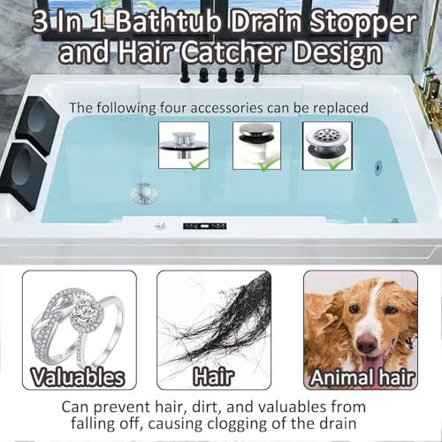 AzWzz Bathtub Drain Stopper, Pop Up Tub Stopper Plug with Bathtub Drain Hair Catcher Cover, Universal for 1.45 in to 1.8 in Tub Drain, Brushed Nickel - color: Brushed Nickel, style: Tub Drain Stopper with Hair Catcher