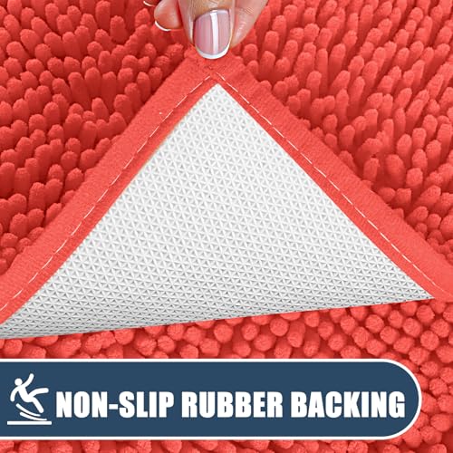 Bathroom Rugs Sets 3 Piece with Adjustable Toilet Seat Cover 19.5"x 18.5" Machine Washable Bath Rug Set with TPR Non Slip Rubber Backing Solid Bath Mat Set for Luxury Bathroom Decoration - color: Coral